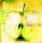 apple half in yellow green