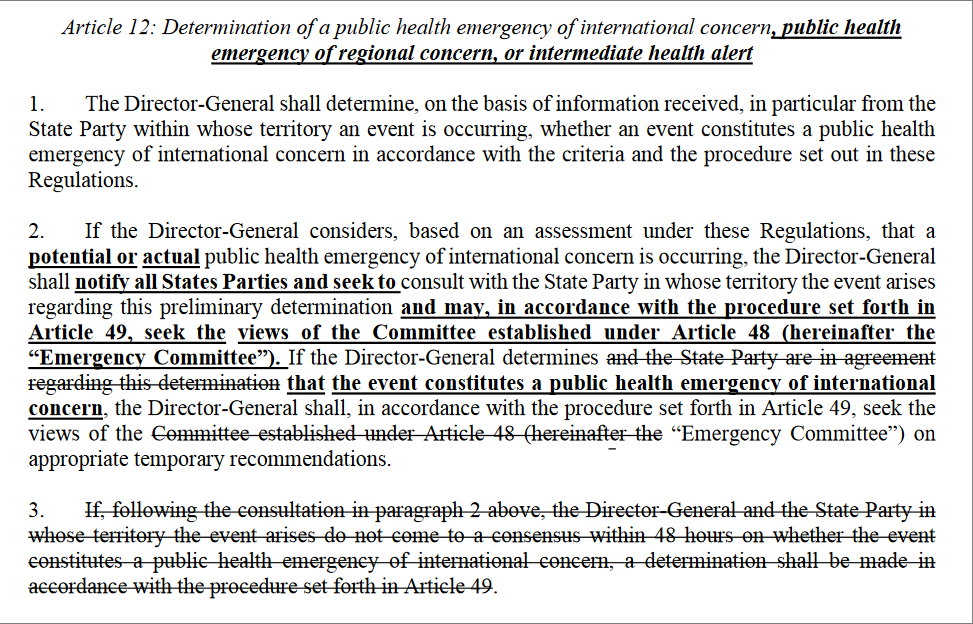 PROPOSAL FOR AMENDMENTS TO THE INTERNATIONAL HEALTH REGULATIONS ARTICA