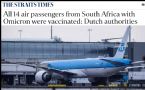 All 14 air passengers from South Africa with Omicron were vaccinated ... (Click to enlarge)