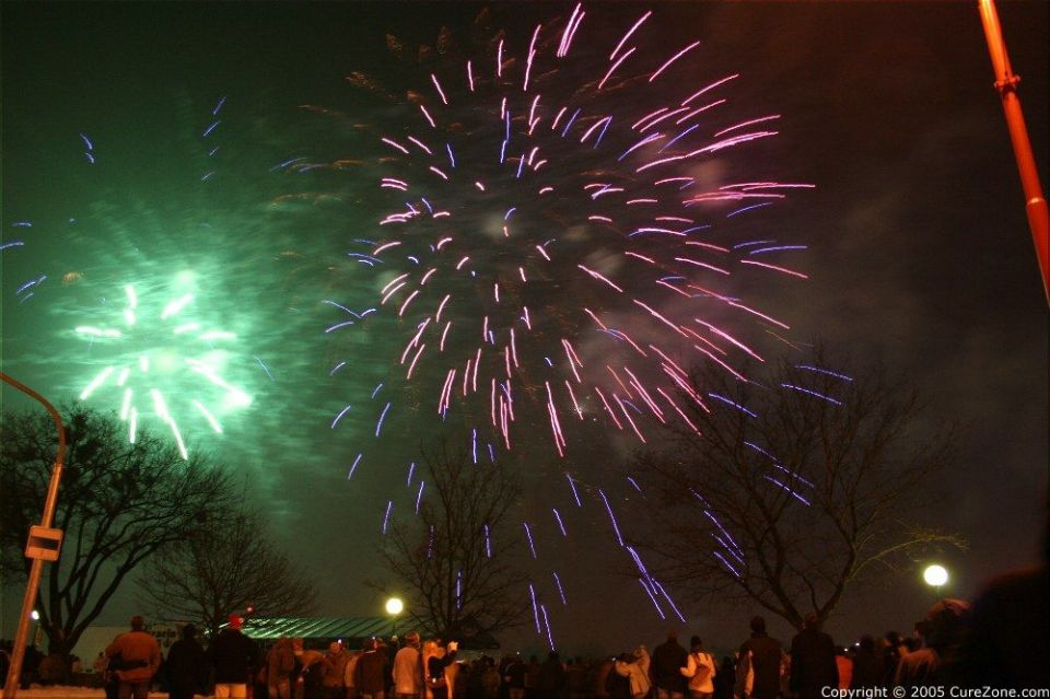 Image: Fireworks over Danube, New Year 2006, Bratislava Slovakia