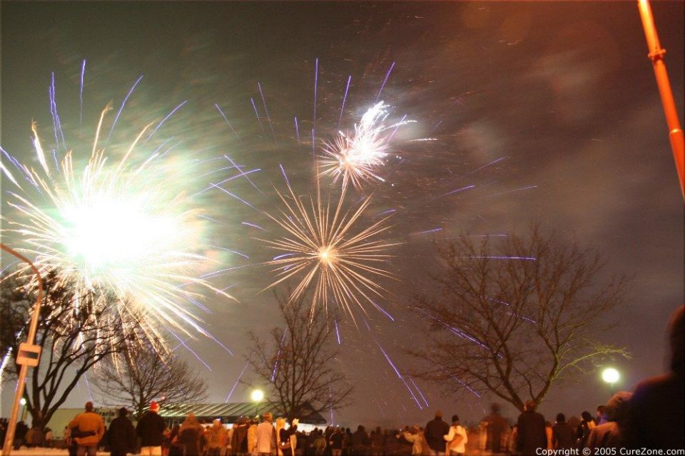 Image: Fireworks over Danube, New Year 2006, Bratislava Slovakia
